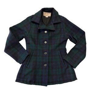 Filson Vintage Wool Womens Plaid Coat Jacket Size Small Blue Green USA Made